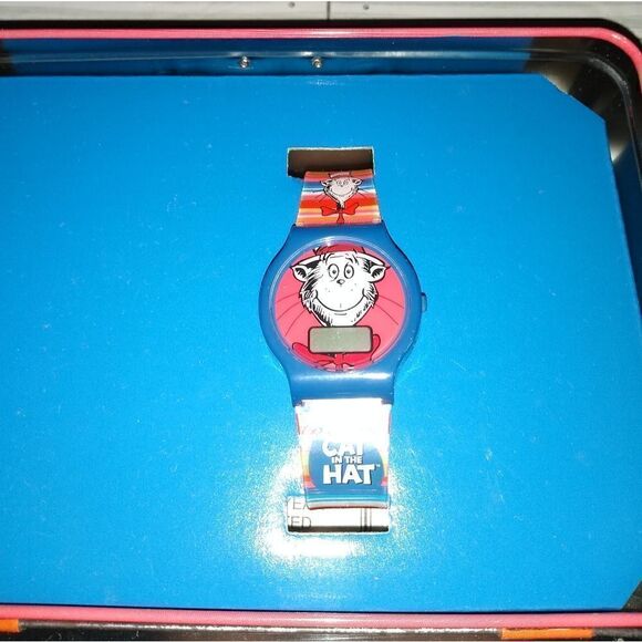 Universal Studios Dr. Seuss The Cat In The Hat Kids Watch With Storage Tin 2003 - Picture 5 of 9